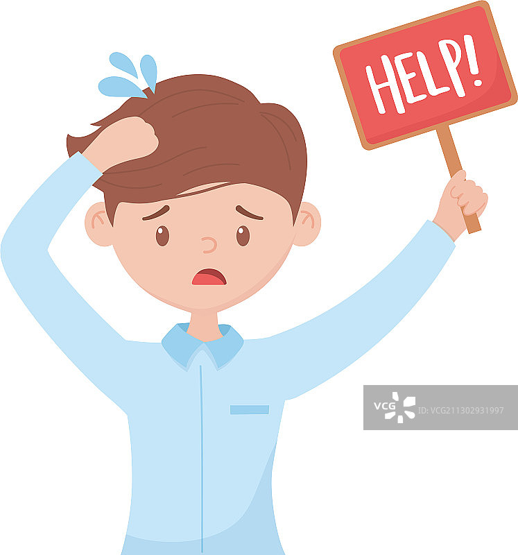 有压力的工人拿着求助标语牌孤立图标图片素材