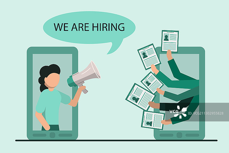 招聘概念：拿着扩音器的女人图片素材