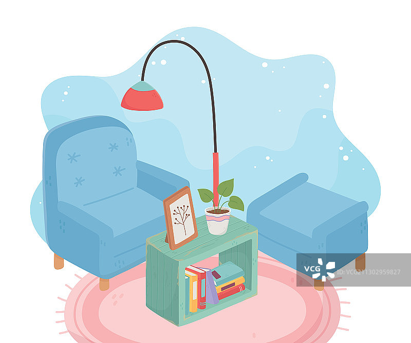 舒适的家扶手椅脚凳盆栽植物地板图片素材