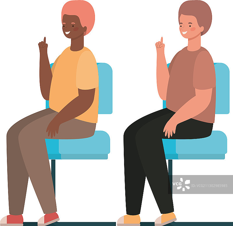 坐在座位上的快乐卡通男人们图片素材