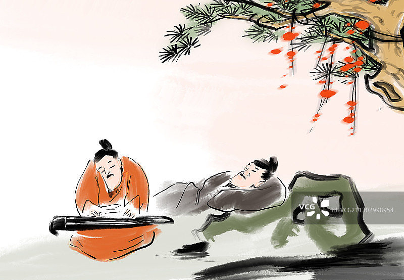 古代树下弹琴音乐人图片素材
