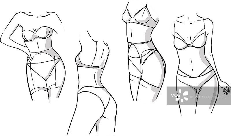 穿着内衣的女性内衣套装图片素材