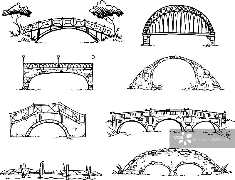 手绘桥梁素描集合图片素材