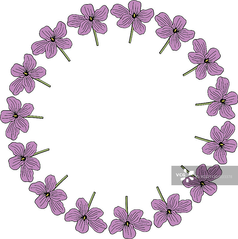 白色背景上的紫色花朵圆形边框图片素材