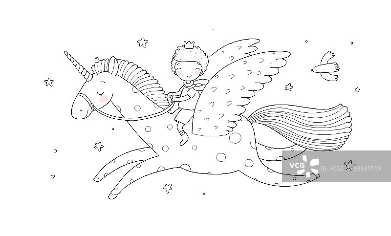 可爱卡通男孩骑着飞马小王子图片素材