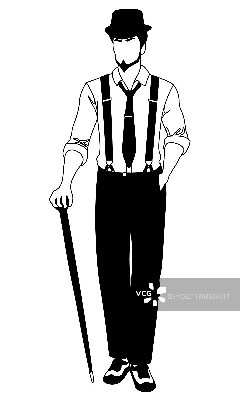 拄着拐杖的复古男人图片素材