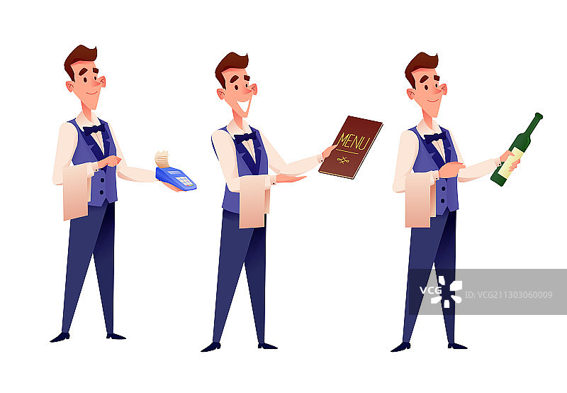卡通餐厅香槟服务员图片素材