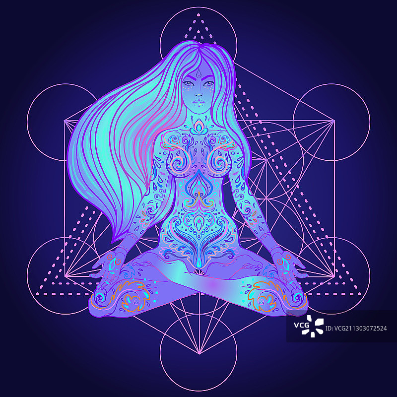 美丽的女孩莲花坐图片素材