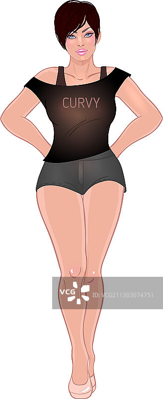 穿着休闲装和高跟鞋的曲线身材白人女性图片素材