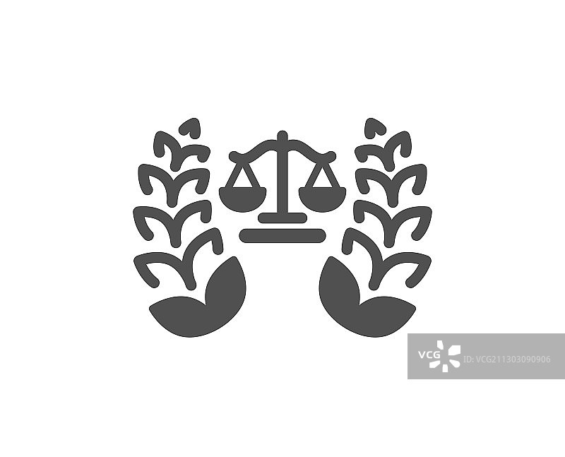 正义天平标志，带月桂花环的裁决符号图片素材