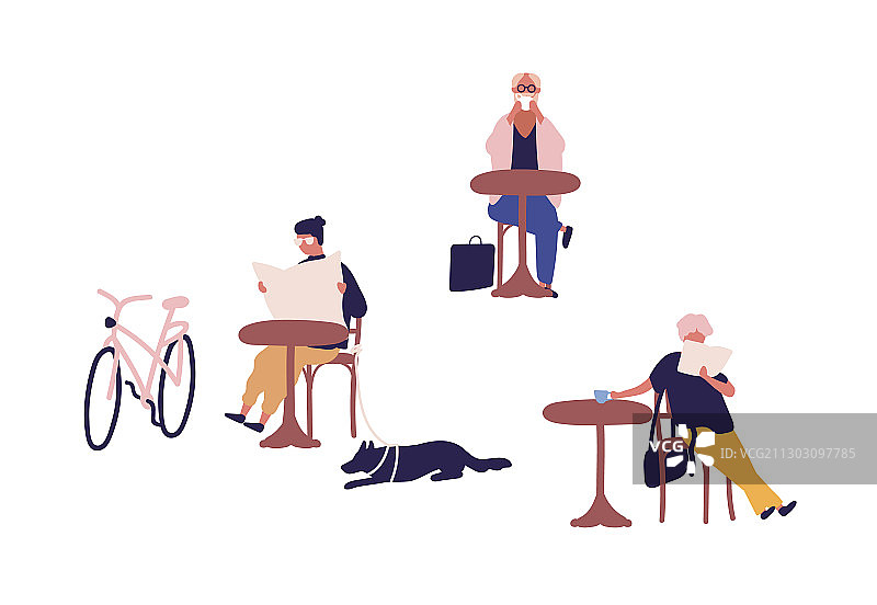 在街头咖啡馆消磨时光的人们图片素材