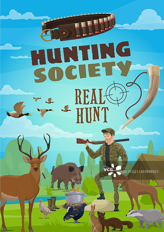 猎人与步枪和动物图片素材