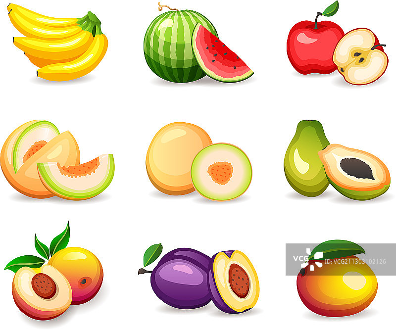 白色背景上的热带水果集图片素材