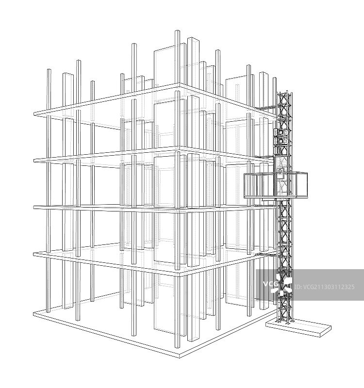 施工中的建筑与桅杆升降机图片素材