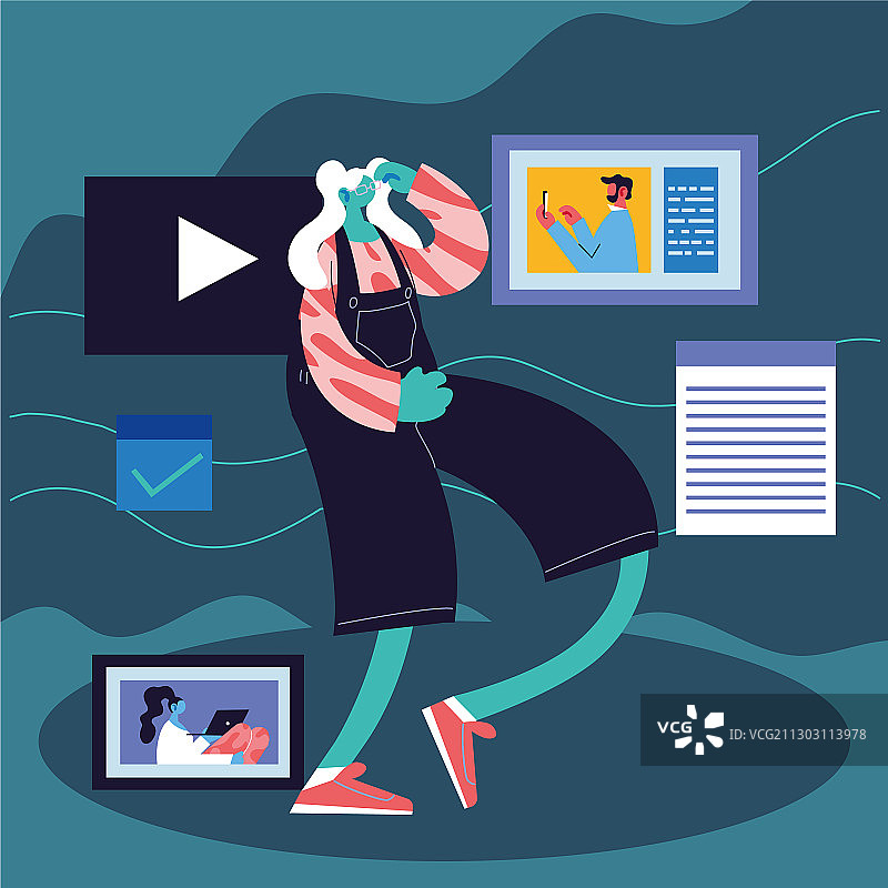 手持社交媒体图标的女人图片素材