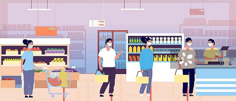 超市收银台排队购物图片素材