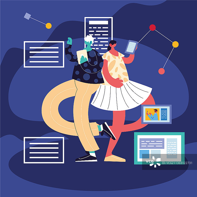 人们与社交媒体图标站在一起图片素材