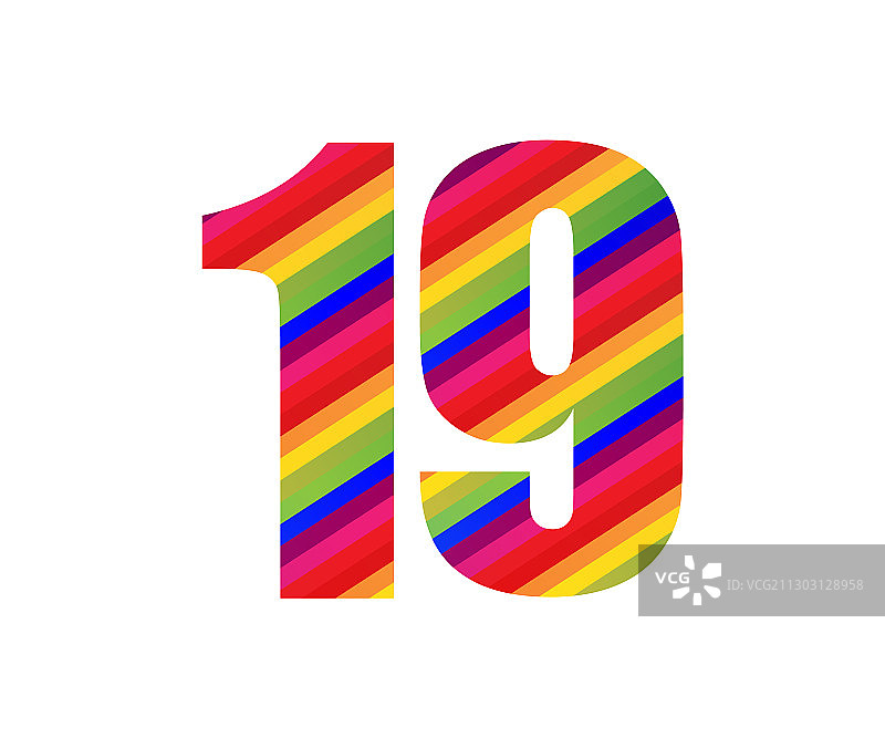 彩色彩虹风格数字19图片素材