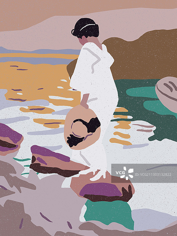 扁平风景女性背面图片素材
