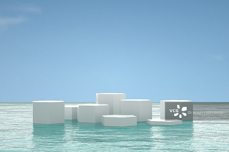 水面上的展台电商展台背景，三维图形图片素材