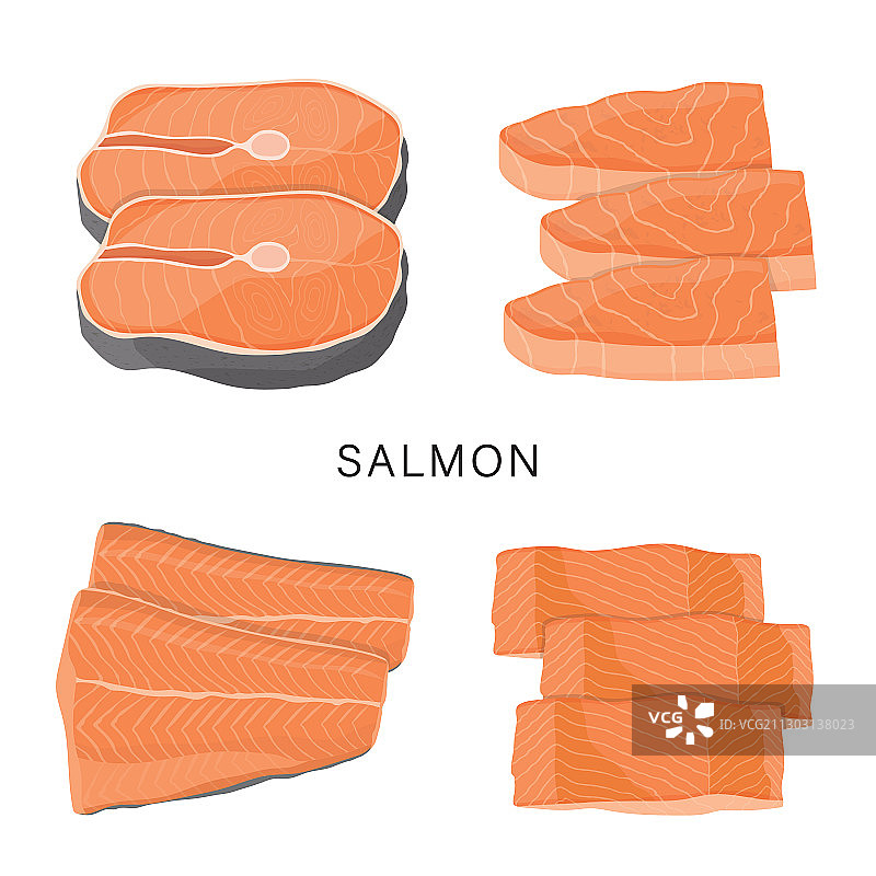 生三文鱼片和三文鱼肉排图片素材