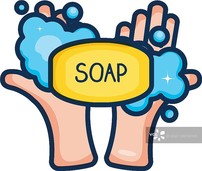 手持肥皂和泡沫线条彩色风格图片素材