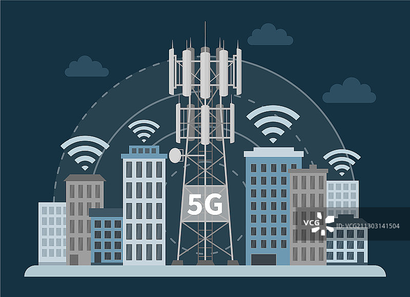 创新智慧城市中的5G基站铁塔图片素材