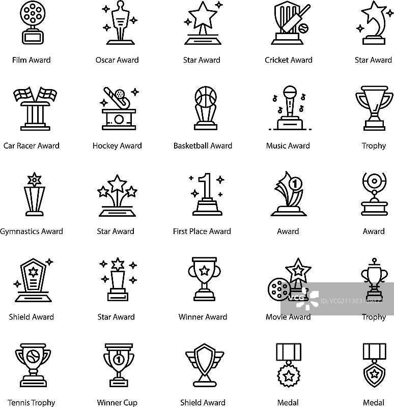 奖杯和奖励图标集图片素材