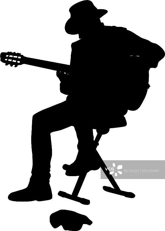 白色背景上的音乐家吉他剪影图片素材