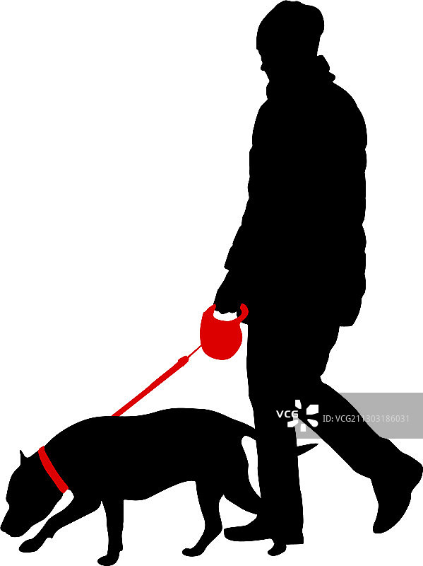 白色背景上的女人和小狗轮廓图片素材