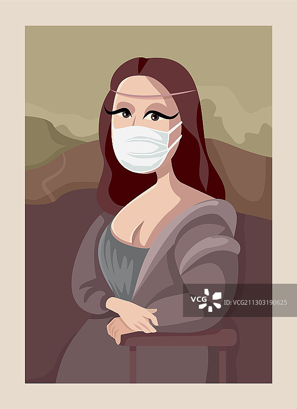 戴医用口罩的蒙娜丽莎图片素材