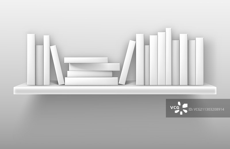 白色书架模型，图书馆书架上的书籍图片素材