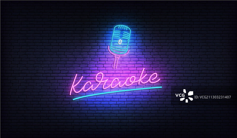 带麦克风的卡拉OK霓虹灯标志图片素材