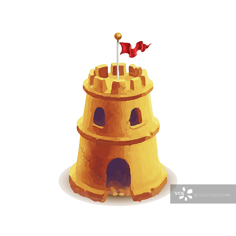 明亮可爱白色沙滩红旗沙堡图片素材