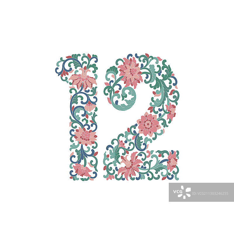 彩色创意数字花纹12，白色背景图片素材