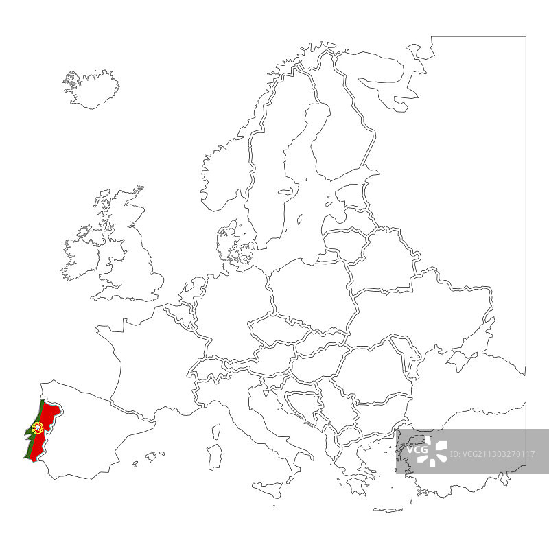 葡萄牙轮廓与国旗图片素材