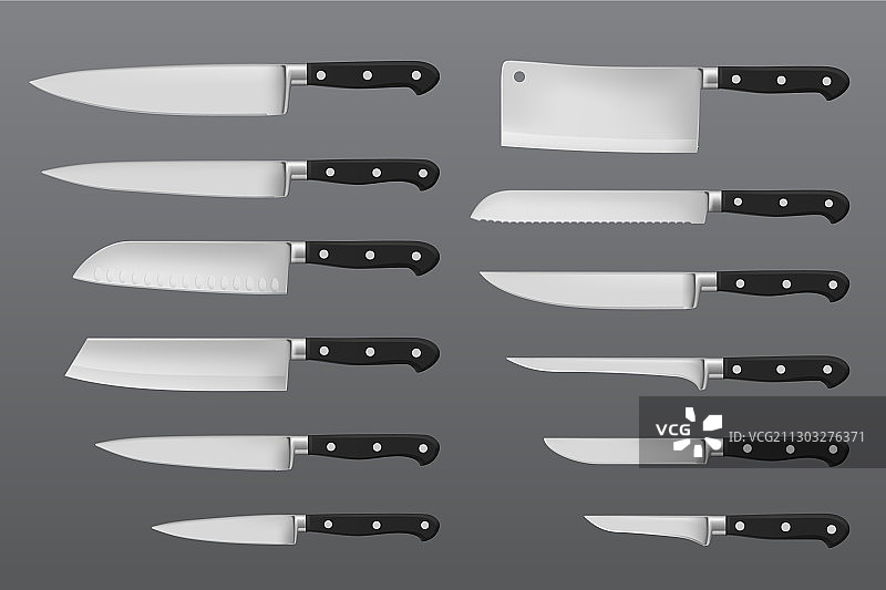 用于切割肉类的厨房刀具套装图片素材