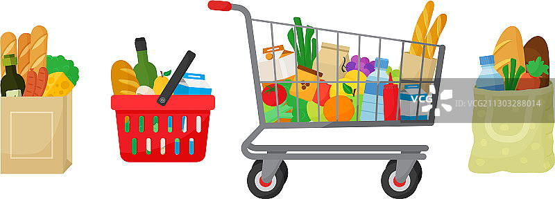 杂货采购套装纸质包装购物图片素材