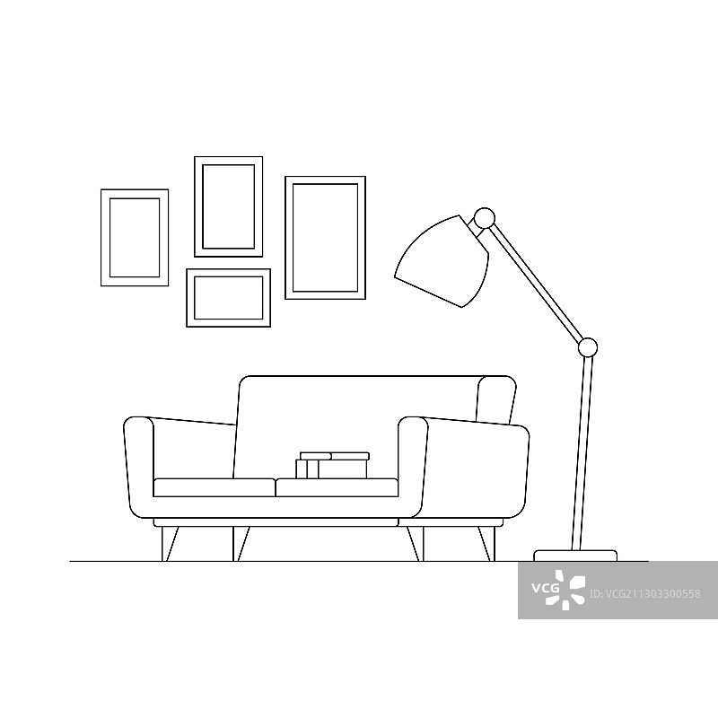 舒适的线性客厅内景图片素材