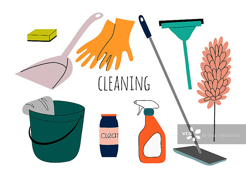 清洁服务扁平化合集图片素材