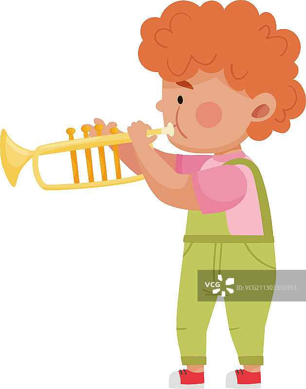 演奏长号的红发小男孩图片素材