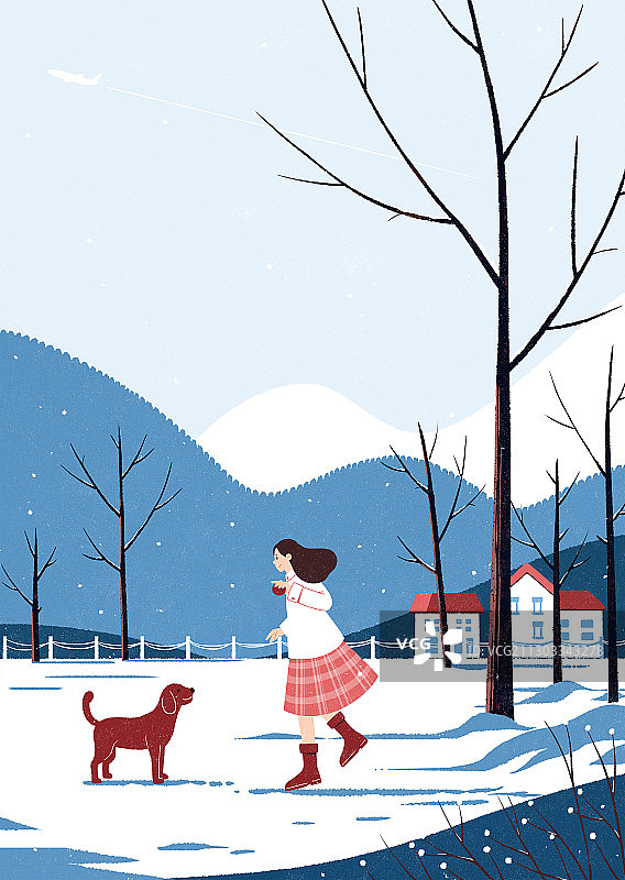 和狗狗在冬天的户外玩耍图片素材