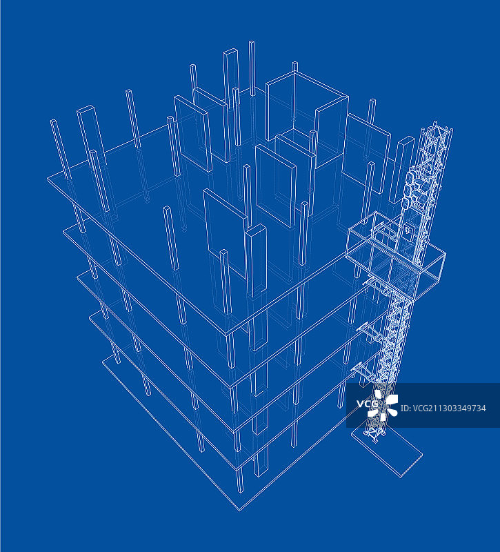 施工中的建筑与桅杆升降机图片素材