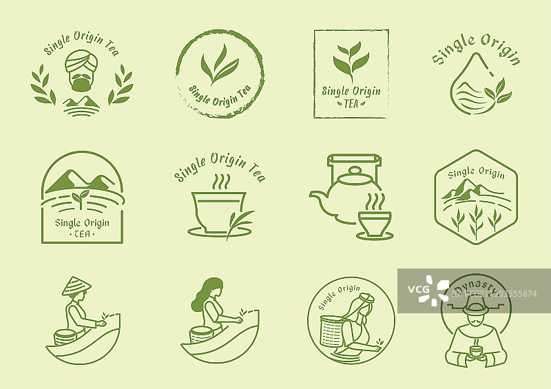 单一产地茶叶徽章标志设计套装图片素材