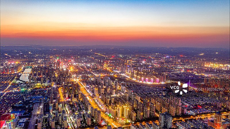 山东城市晚霞夜景图片素材