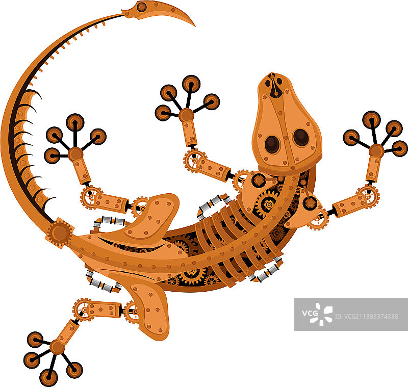 白色背景上的蒸汽朋克机械蜥蜴图片素材