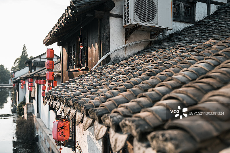 上海金山枫泾古镇小桥流水风景图片素材