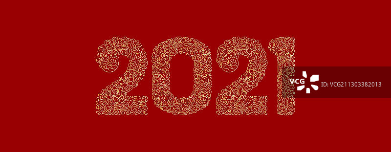 2021数字花纹图案，红色背景图片素材