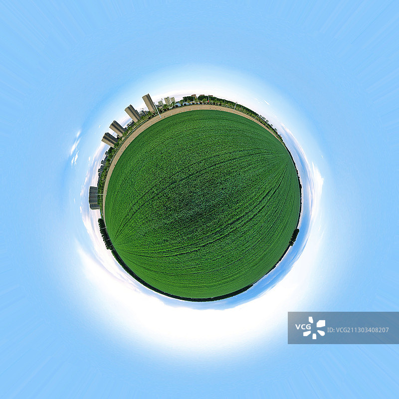 航拍绿色麦田球状全景图片素材