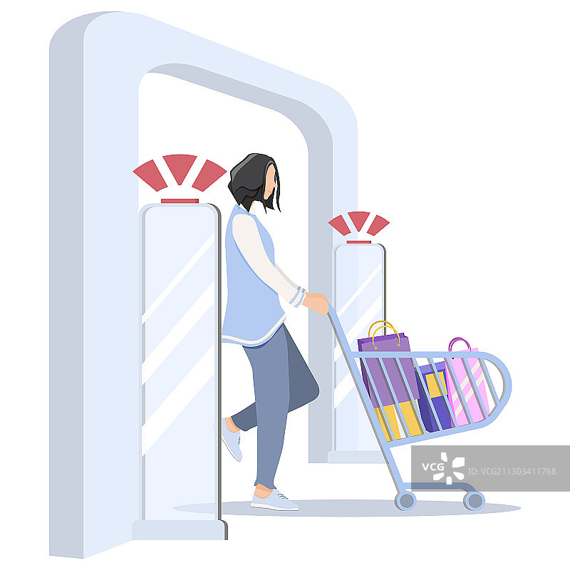 女子通过防盗感应门图片素材